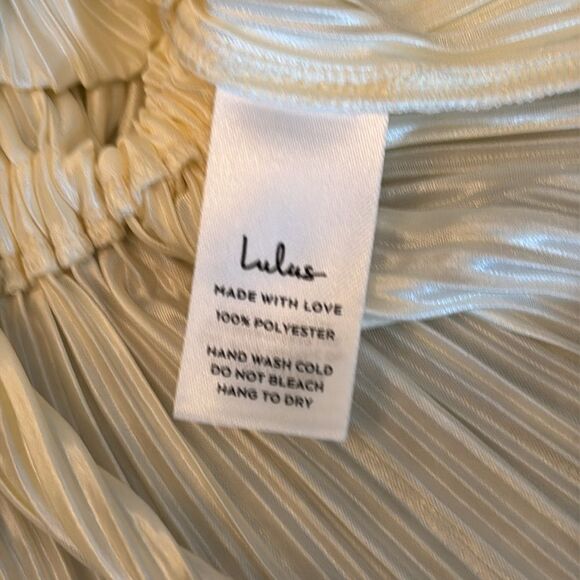 LULUS Radiant Flirt Ivory Satin Plisse Long Sleeve Top - Picture 12 of 12